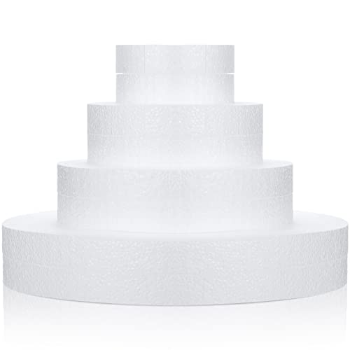 Marsui 26 Pcs Round Foam Circles for Crafts Fake Cake White Discs for DIY Projects 4/6/8/12'' Diameter 1'' Thick Round Foam Disk Craft Foam Disc for Christmas Art Cakes Sculpture Modeling Decoration