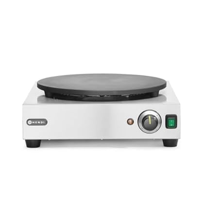 HENDI Crepesplatte, Crepes Maker, Gleichmäßige Wärmeverteilung, inkl. Crepesspachtel aus Holz, Temperatur stufenlos regelbar von 50°-250°C, 230V, 3000W, 470x509x(H)161mm, Edelstahl