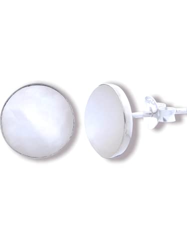 Mini shimmering stud earrings genuine mother of pearl - Silver 925 Sterling - Round - with gift box