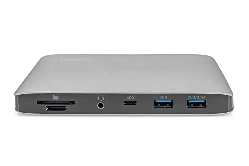 Digitus USB4 Thunderbolt Docking Station - 10 Porte - 2X Dp (8K@30Hz) - 3X Usb 3.0 / Usb 2.0, 1X Usb Type-C - RJ45 Lan, Jack Audio, Lettore Di Schede - Grigio - 8