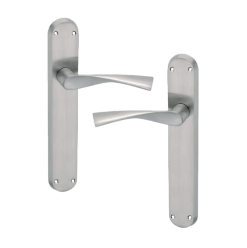 AZERODESIGN - Juego de Manilla con Placa Larga MAR - 4,5x24,5 cm - Largo Manija de 12 cm - Acabado Resistente al Desgaste y la Oxidación - Color Níquel Satinado - Material de Aluminio