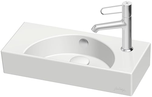 JACOB DELAFON Lavamanos pequeño cerámico para baños pequeños o aseos 50 x 22,5 x 8,5 cm 1 orificio de grifería a derecha Lavabo instalación a pared Fácil limpieza ODÉON RIVE GAUCHE EGO112-56-00