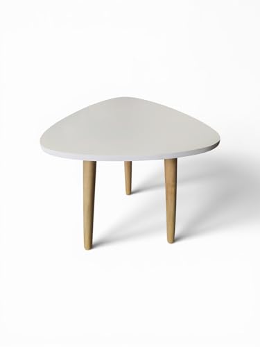 Image of Modern Triangle Side Table with 3 Wooden Legs, Minimalist End Table /Coffee Table for Living Room, Bedside Nightstand for Bedroom, Balcony & Small Spaces