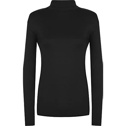 WearAll Womens Plain Turtle Neck Long Sleeve Ladies Thin Jersey Stretch Top - Black - 8-10 Cover