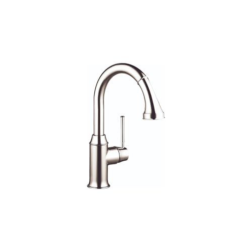 hansgrohe Talis C Brushed Nickel Bar Kitchen Faucet, Kitchen Faucets with Pull Down Sprayer, Faucet for Kitchen Sink, Magnetic Docking Spray Head, Polished Nickel 04216830
