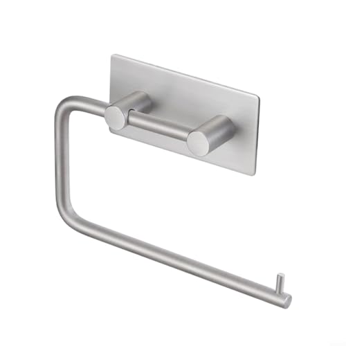 Drivstraw Soporte para toallas de papel para cocina y baño, soporte de pared de acero inoxidable con placa inferior mejorada, diseño que ahorra espacio para superficies lisas (plateado corto)