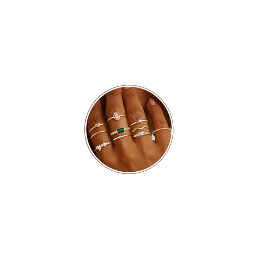 ORAZIO 10 Pcs Anillos Mujer Oro 14K Chapado Oro Anillos Apilables para Mujeres Dainty Oro Apilable Pulgar Anillo Fino Simple Anillo Compromiso Eternidad Anillo Promesa Tamaño 9-25