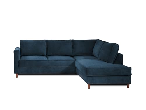 Lisa Design Jake - Ecksofa mit Schlaffunktion - 5-Sitzer - aus Samt - rechts Schieferblau