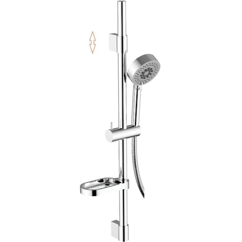 Schläfer 1317200 | Set Saliscendi Doccia con Soffione in Acciao Inox, Asta Doccia Regolabile 40-62cm, Doccetta a 5 Getti con Sistema Anticalcare Cromato, Flessibile Doccia e Portasapone Incluso