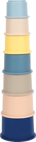 small Foot Silikon Stapelbecher, 7 Stück, BPA-frei, Lernspielzeug für Badewanne und Sandkasten, Stapelturm mit Tiermotiven, für Kinder ab 1 Jahr, 12754
