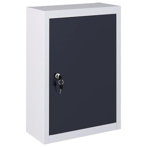 Metal Wall Storage Cabinet, Lockable Steel Garage Cabinet with Lockable Door, Perforated Plate and Adjustable Shelf, Wall Mounted Tool Cabinet for Home Office Garage Basement Pantry