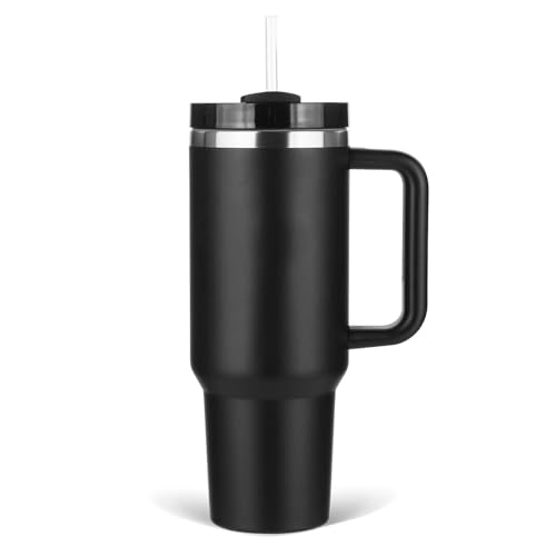 JHALAKRITI 1200ML Stainless Steel Tumbler with Handle | Straw | Double Wall Insulated Coffee Mug | Leak-Proof Hot | Cold Travel Cup with Lid | Reusable Sipper for Office, Gym | Travel (Black)