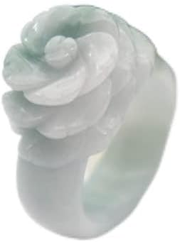 LSCZSLYH Trend Band Ring Natural Jade Stones Rings for Women Jewellery Emerald Rose Flower Hand-Carved Ladies Luxury Jewelry (Main Stone Color : White Green, Ring Size : 16mm-17mm)