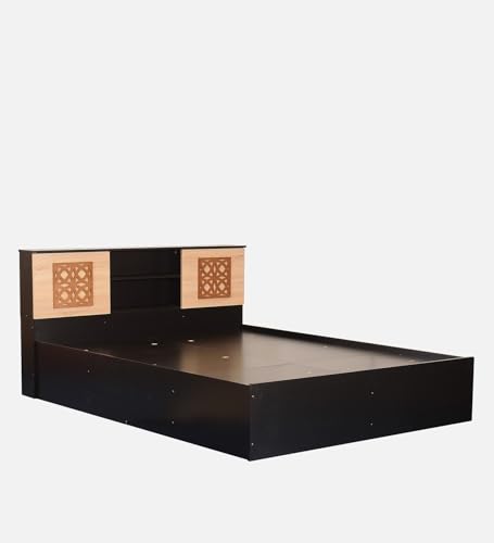 Image of Mintwud Pepperfry Engineered Wood Waltz Jali Queen Size Bed with Headboard and Box Storage | Wooden Double Bed Cot palang Furniture for Bedroom Living Room and Home (Wenge Finish)