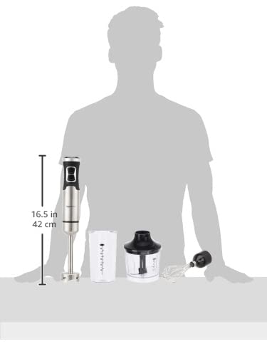 Amazon Basics Multi-Speed Immersion Hand Blender for Kitchen Mixing, Smoothies, Soups, 500 Watt Powerful, with Blending Stick, Whisk, Chopper and Beaker, Silver image 5