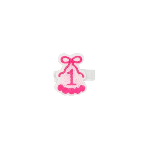 Pinza para el cabello de fieltro con sombrero bordado para cumpleaños de niñas Wee Ones, color rosa, tamaño único