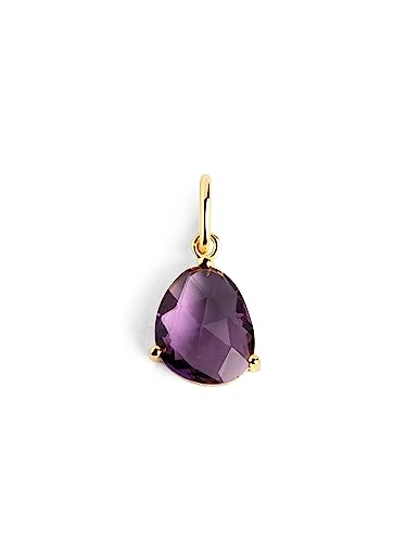 SINGULARU - Charm Birthstones. Plata de Ley 925 con Acabado Baño de Oro de 18 Kt. Colgante con Piedras de Colores. Combinable con Collar. Joyas para Mujer. Amatista