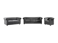 Vente-unique - Canapés 3 Places et 2 Places et Fauteuil en Velours Anthracite Chesterfield