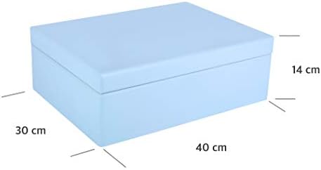 Creative Deco XL Blue Wooden Storage Box | 40 x 30 x 14 cm (+/-1 cm) | with Hinged Lid | Gift Box for Tool Dog Toy Shoes Clothes Kitchen Document Storage | Wood Keepsake Memory Craft Chest