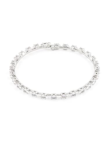 Image of ZAVERI PEARLS Silver Tone Marquise Cubic Zirconia Layered Necklace Earring & Bracelet Set For Women-ZPFK12586