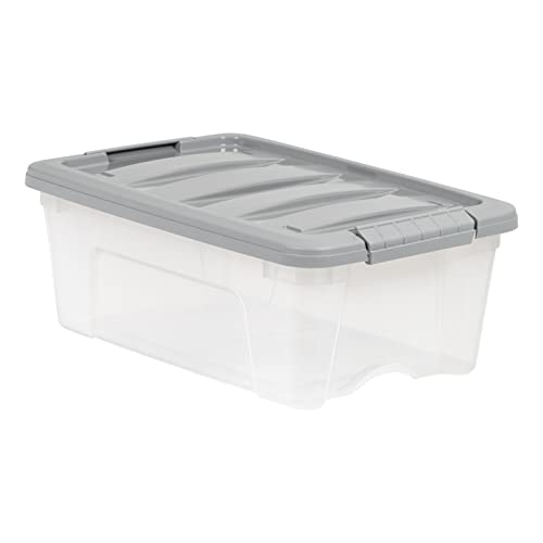 Image of Amazon Basics Plastic Storage Containers with Secure Latching Lids, Stackable Organization Bins, Clear /Grey, 12 Quart, Set of 6