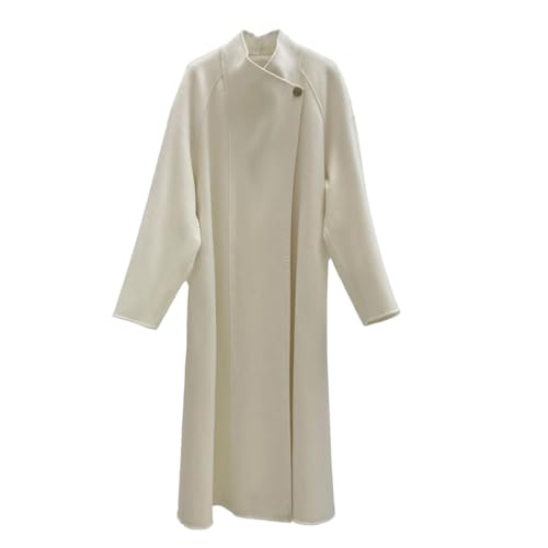 Manteau droit en velours blanc nacré d'hiver : coupe longue ceinturée haut de gamme femme M