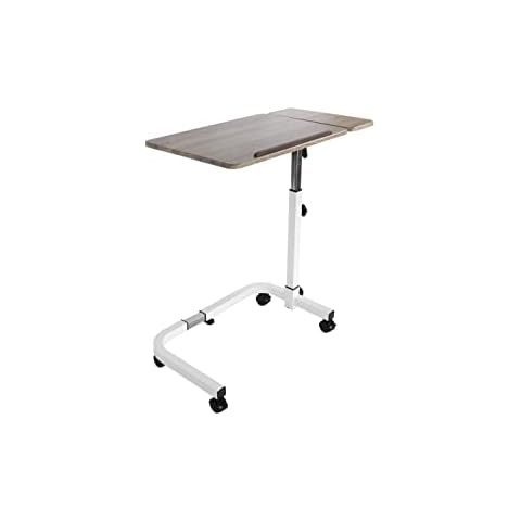 KMINA - Overbed Table with Wheels Adjustable Height, Wooden Disabled Table for Eating, Hospital Over Bed Table Wheeled, C Shaped Bedside Table for Elderly, Over Wheelchair Table, Mobility Table Cover