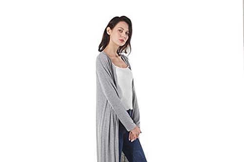 Image of Women's Solid Sweater Essential Duster Long Cascading Open Front Lightweight Blue Cardigan