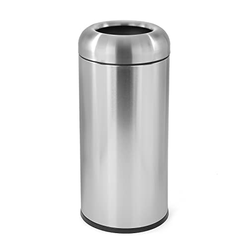 Image of Dyna-Living Large Trash Can Outdoor Stainless Steel Garbage Can with Lid Open Top Tall Trash Bin Commercial Big Kitchen Garbage Bin Industrial Waste Container (Silver)