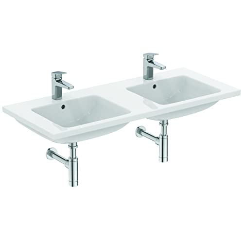 Ideal Standard I.LIFE B Lavabo Plan, Double Vasque à poser, 120 x 51 x 18 cm, Salle de Bain, Toilette, Céramique, Blanc, Percé 1Trou de Trop-Plein, T460201