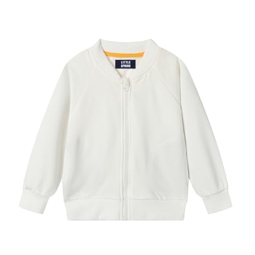 LittleSpring Neutral Boys Girls Bomber Jackets Zip Up Cotton Casual Varsity Jacket