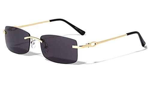 Rimless Gold Frame Sunglasses Slim Rectangular Frame 100% UV Protection Men Or Women