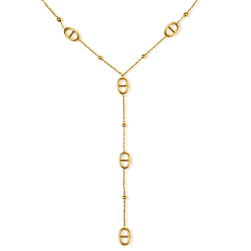 Générique Collier Y Maille Marine Grain De Café Chaine d'Ancre - Acier Inoxydable - Femme et Ado - Doré - Sautoir - Tendance - Resistant à l'eau - Ne rouille pas -...