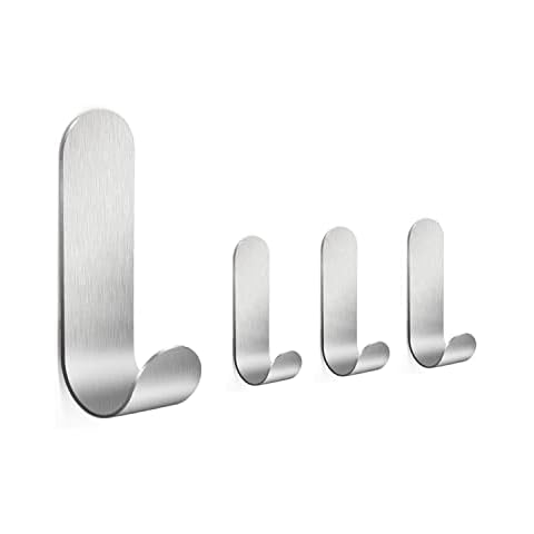 Vista Stick on Hooks 4 Pieces Stainless Steel Silver Bathroom Towel Hooks Self Adhesive Hooks Coat Hangers Wall Mounted Hanging Bathrobe, Bath Towels Bathroom Accessories Kitchen Cover