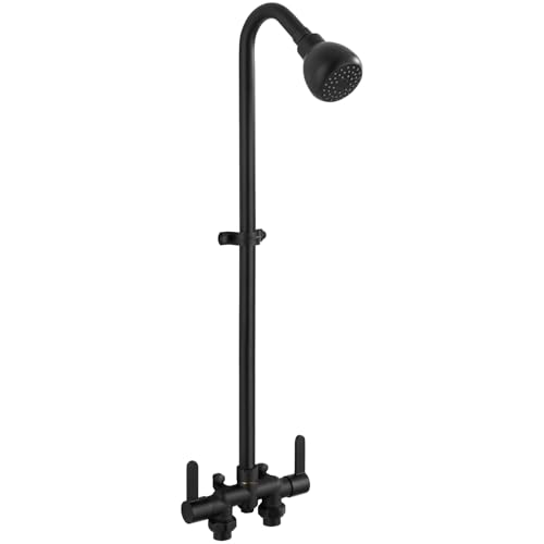 Aolemi Outdoor Shower Fixtures Kit Faucet System 3 Inch Center with Showerhead 2 Handle Exposed Shower with Brass Mix Valve Matte Black