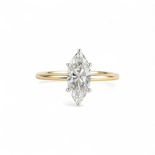 2 Ct Marquise Cut Moissanite Engagement Ring 14K Yellow Gold Vintage Solitaire Wedding Ring Antique Anniversary Promise Jewelry Friendship Day Gift for Her