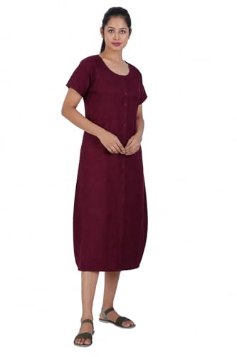 Image of MENMAII Women's [L-4XL] Full Open /Front Buttoned [a Kind of Adaptive Clothing] Multipurpose Nighty for Maternity /Pregnancy /Elderly /Patient /Feeding /Hospital Purpose Nighty Calf Length