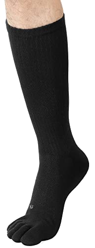 FUN TOES Men Crew Toe Socks Athletic Running - Proper Toe Alignment - Breathable Mesh Top - Value 6 Pairs Pack size 6-124