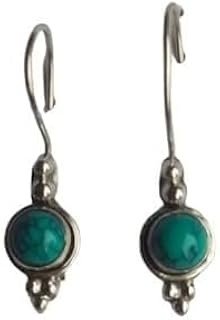 Blue Turquoise Gemstone Earrings, 925 Sterling Silver Earrings, Dangle Earrings, December Birthstone, Handcrafted Earrings, Round Stone Earrings, Blue Stone Earrings, Turquoise Silver Earrings, Vintage Style Earrings, Boho Chic