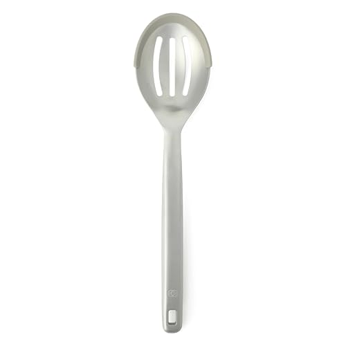 Image of Calphalon Prime Slotted Spoon Skimmer, Stainless Steel Straining Spoon with Taupe Silicone Rim, Heat-Resistant Nonstick-Safe Kitchen Spoon for Draining, Cooking & Serving