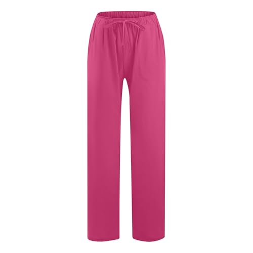 Linen Pants Women Casual Summer Palazzo Pants Loose Fit Beach Pants High Waisted Drawstring Wide Leg Trousers 20254