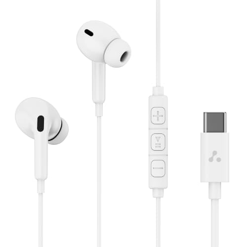 Image of Ambrane Type C Wired Earphones with inbuilt Mic, Strong Bass Audio, Clear Calls, Tangle Free Cable, in Line Controls, Wide Compatibility, 1.2m Long Cable, 10mm Drivers (Stringz 05, White)