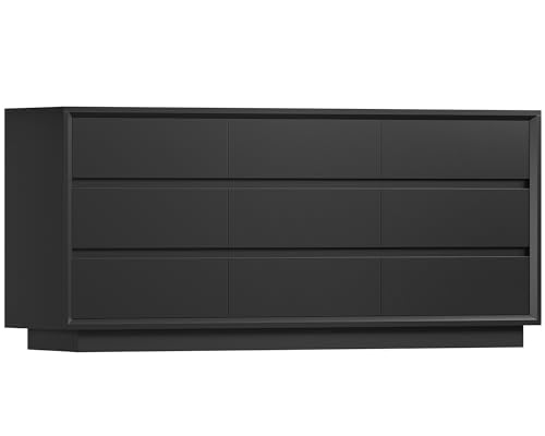 Image of TEENFON 63 inch Dresser for Bedroom with 9 Drawers, Black Dresser with Metal Slide, Bedroom Dressers, Wood Dressers & Chests of Drawers for Bedroom, Hallway, Black