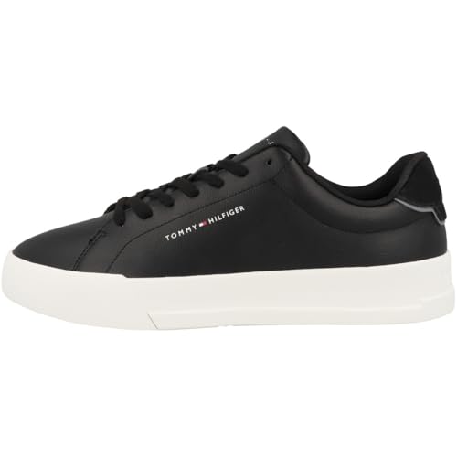 Tommy Hilfiger Herren Court Sneaker Detail Essential aus Leder, Schwarz (Black), 45