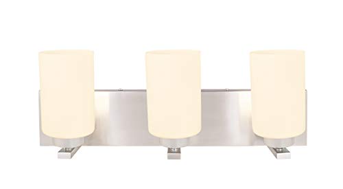 Image of Aspen Creative 62220, Three-Light Metal Bathroom Vanity Wall Light Fixture, 22 inch Wide, Transitional Design in Satin Nickel