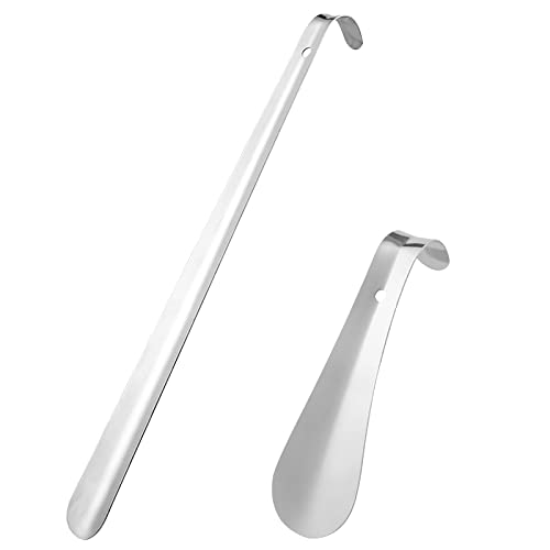quiodok 2 Pcs Chausse-pied à manche long/court en acier inoxydable chausse-pied en acier inoxydable avec crochet et trous de suspension convient à toutes sortes de bottes et chaussures personnes âgées Cover