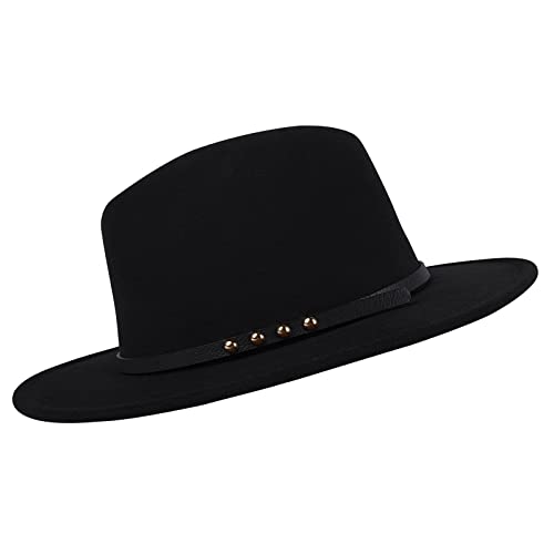 besbomig Femme Filles Homme Chapeau Fedora Hiver Chapeau de Jazz Casquette en Feutre - Mode Hiver Large Bord Chapeaux Vintage Rétro,Noir 3