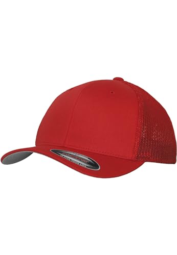 Image of Flexfit Trucker Mesh Fitted Cap | 6-Panel, Mid-Profile, Stretchable Mesh Backing, Flexfit Sweatband, Curved Visor, Silver Undervisor