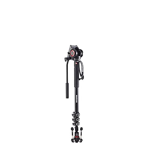 Manfrotto Video Monopod XPRO+, Camera and Video Support Rod with Video Head, 4-Section in Aluminum with Fluid Base, Photography Accessories for Content Creation, Video, Vlogging