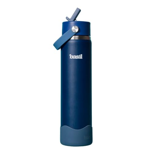 Image of Basil HydraFizz Stainless Steel Insulated Water Bottle for Kids & Adults | 800ml Leakproof Sipper Bottle with Carry Handle | Double Wall Vacuum Thermosteel Bottle for Home, Gym & Travel | Classic Navy